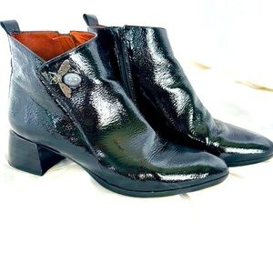 Hispanitas Black Patten Leather Bootie with Bee Jewel Detail